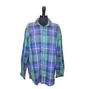 Polo Ralph Lauren Plaid Cotton Denim Button Down Shirt Top Blue Green
